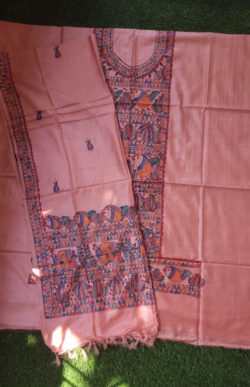 Peach colour Munga silk Kurta and dupatta set