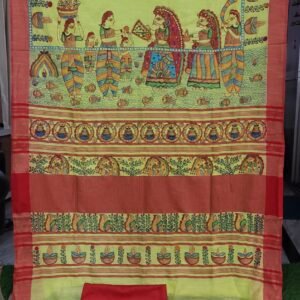 Chhath theme lemon green saree