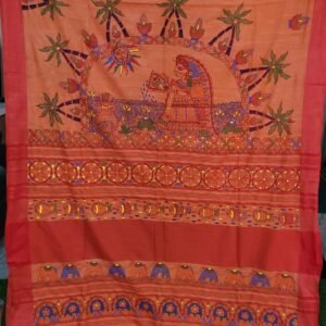 Chhath theme orange linen saree