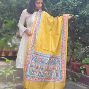 madhubani hand paintied tussar silk dupatta