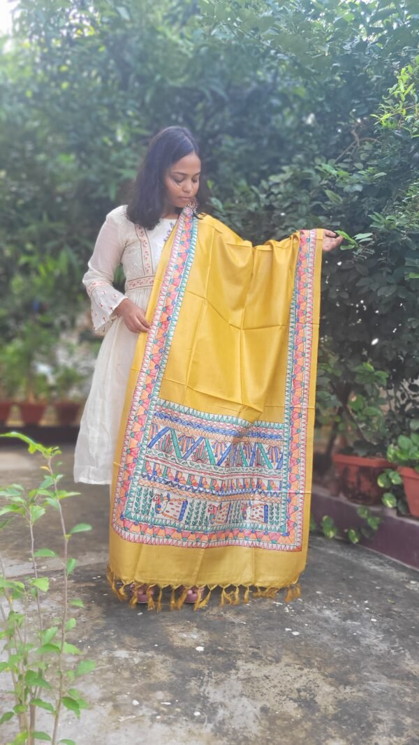 madhubani hand paintied tussar silk dupatta