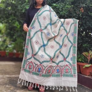 hand painted munga tussar silk dupatta