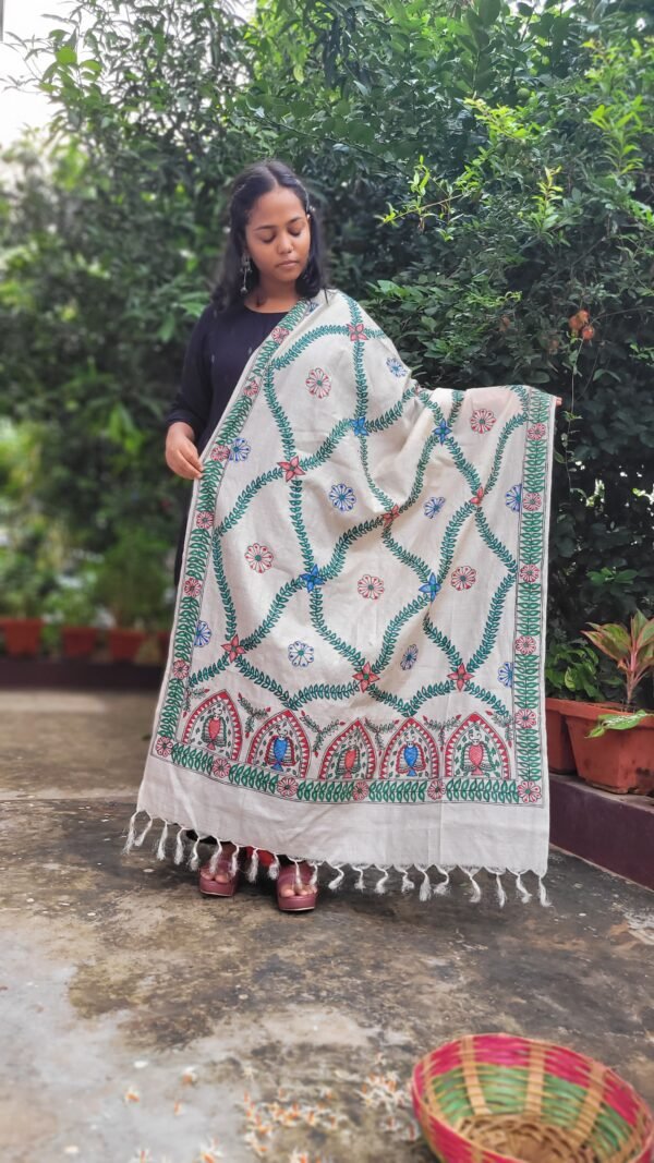 hand painted munga tussar silk dupatta