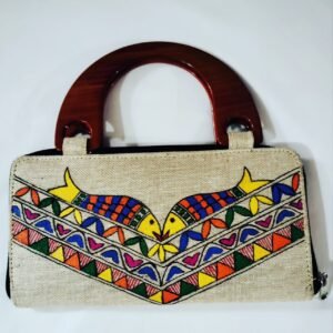 hand painted jute clutch bag