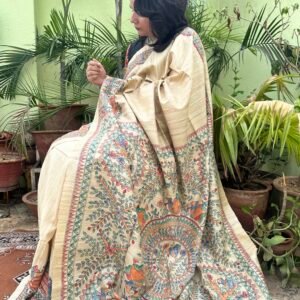 tussar gheecha hand painted saree