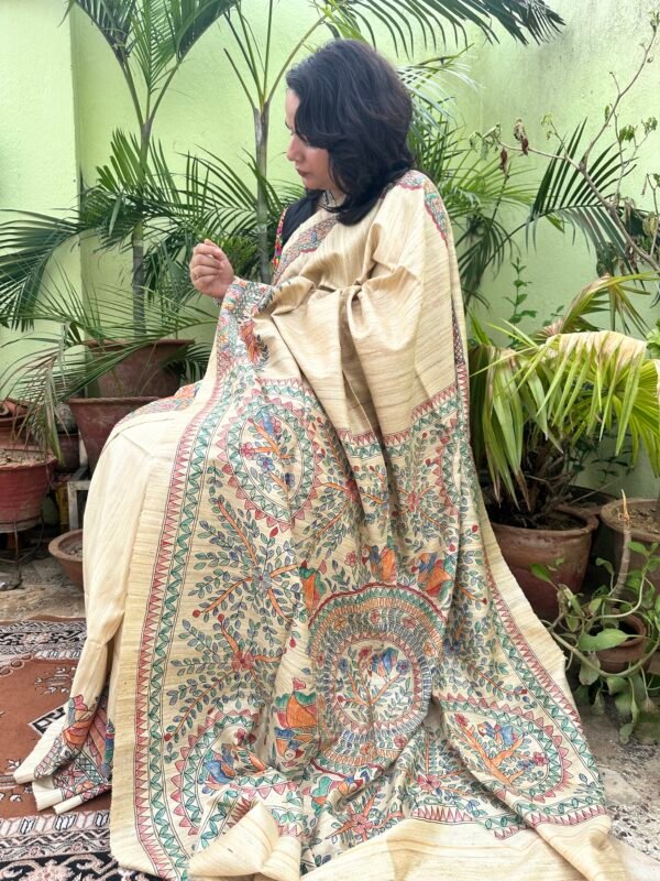 tussar gheecha hand painted saree