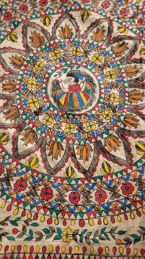 symmetrical flower and dancing girl full work munga tussar dupatta - Image 6