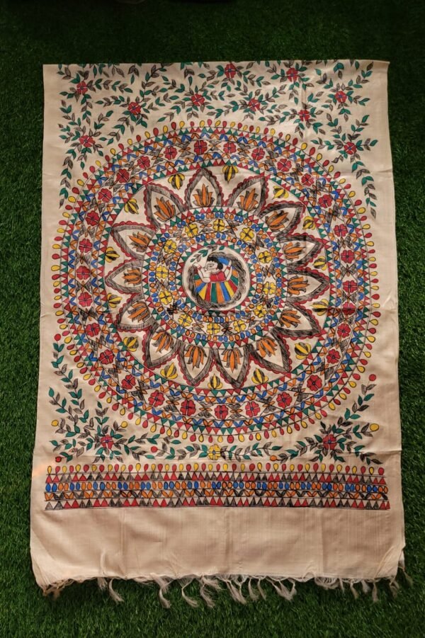 symmetrical flower and dancing girl full work munga tussar dupatta - Image 7