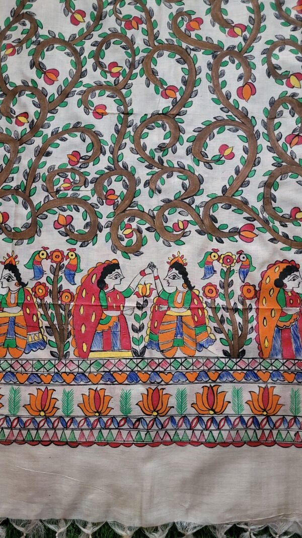 Radha Krishna Rass-Hand Painted Munga Tussar Dupatta - Image 4
