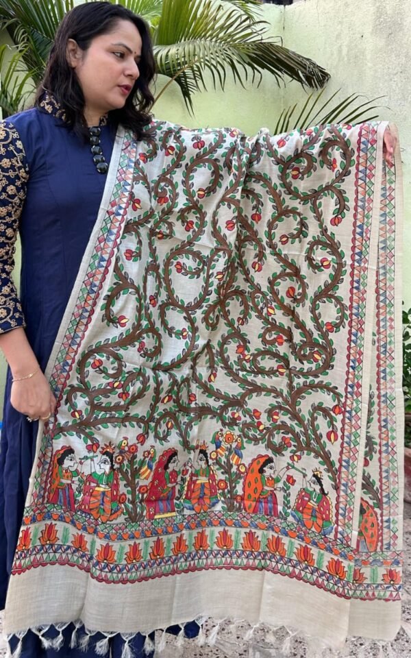 Radha Krishna Rass-Hand Painted Munga Tussar Dupatta
