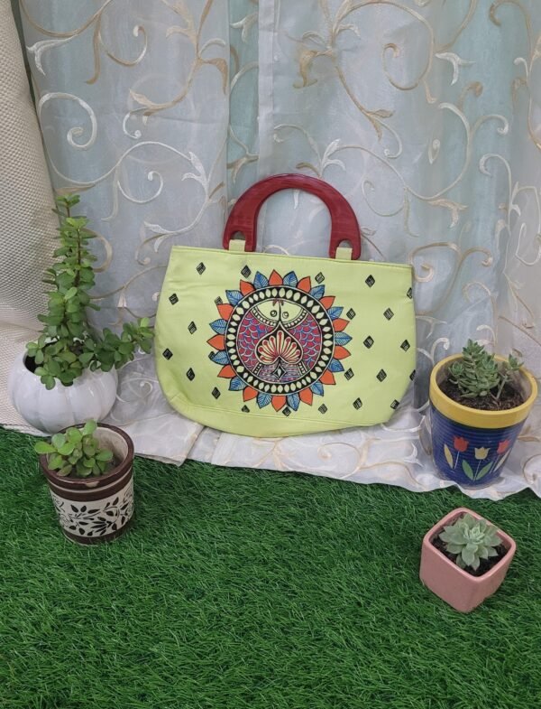 hand painted cotton clutch bag with madhubani motifs - Image 2