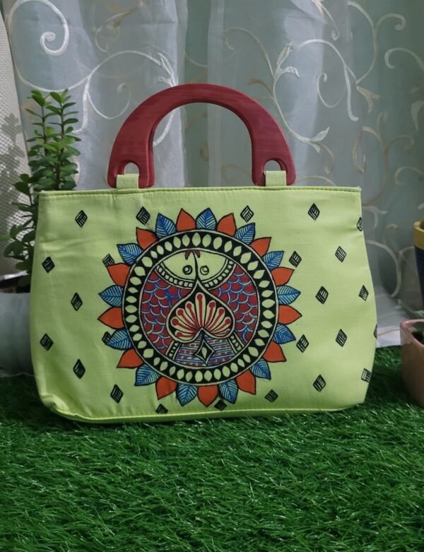 hand painted cotton clutch bag with madhubani motifs