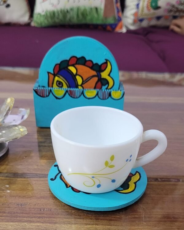 Hand painted tea coaster set with madhubani art