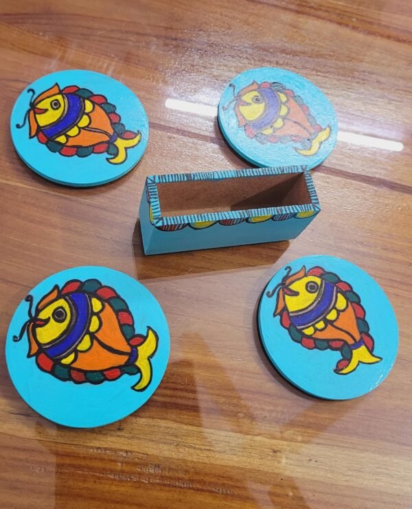 Hand painted tea coaster set with madhubani art - Image 3