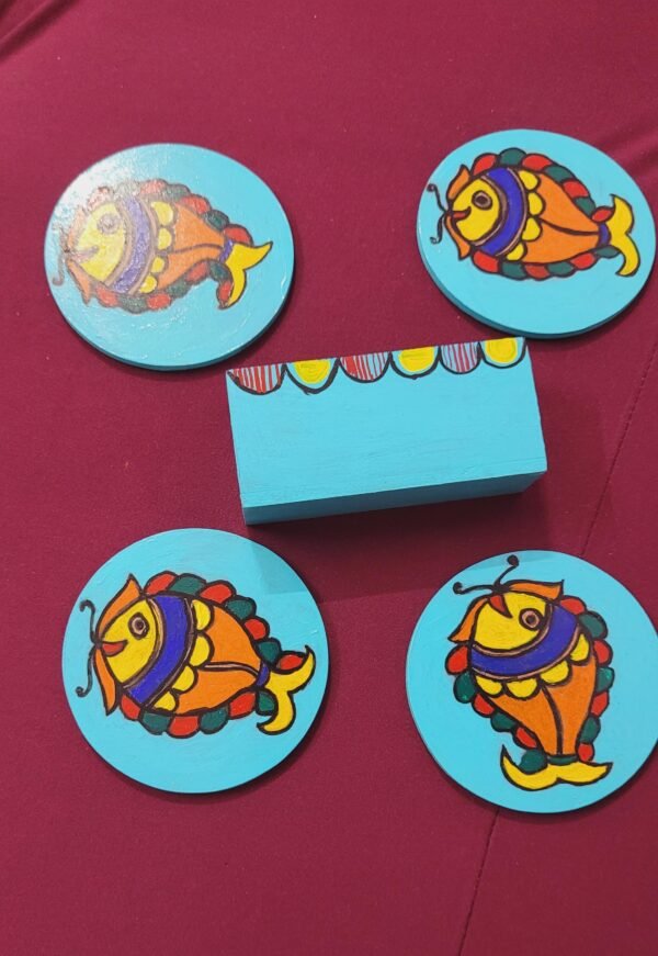 Hand painted tea coaster set with madhubani art - Image 4