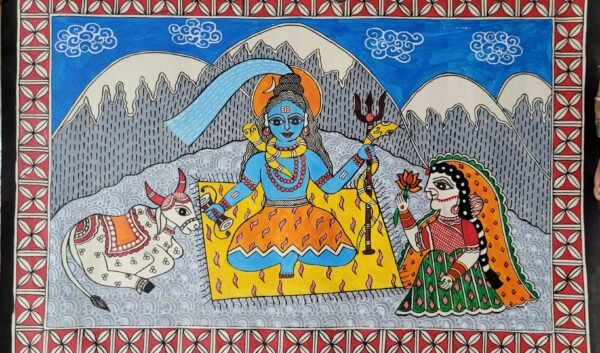 Explore the beauty of shiv parvati at kailash with nandi madhubani painting - Image 2