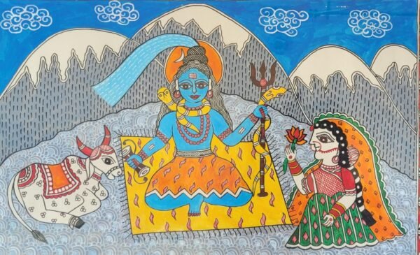 Explore the beauty of shiv parvati at kailash with nandi madhubani painting - Image 3
