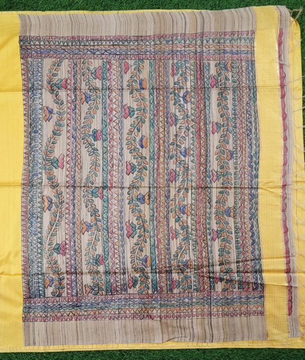 SWARNA SINDOOR:- MADHUBANI HAND PAINTED COTTON SILK SAREE - Image 2