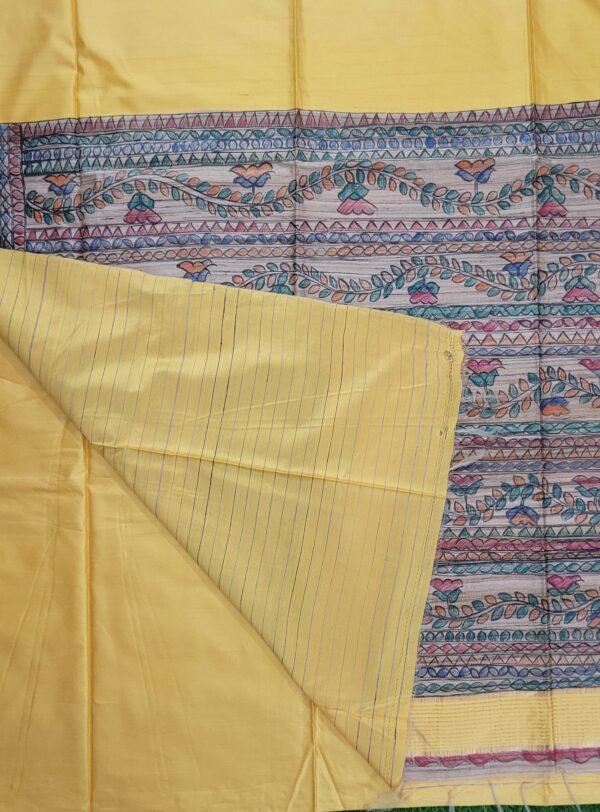 SWARNA SINDOOR:- MADHUBANI HAND PAINTED COTTON SILK SAREE - Image 3