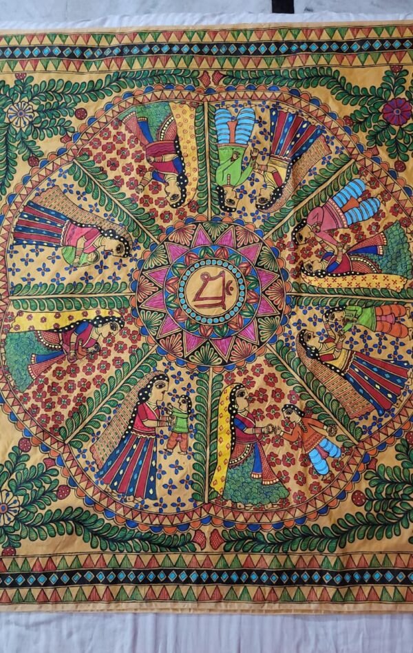 Vatsalya (mother's love) hand painted Mulberry silk golden yellow saree - Image 5