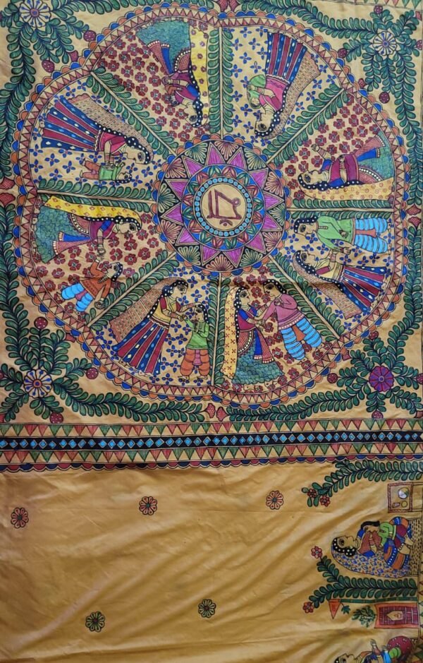 Vatsalya (mother's love) hand painted Mulberry silk golden yellow saree - Image 2
