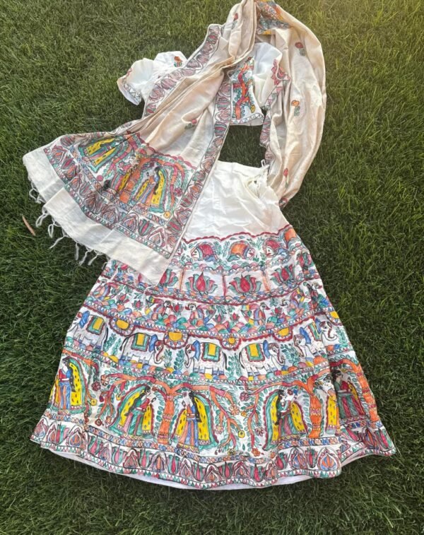 "Vaidehi" mulberry silk hand painted lahnga - Image 5