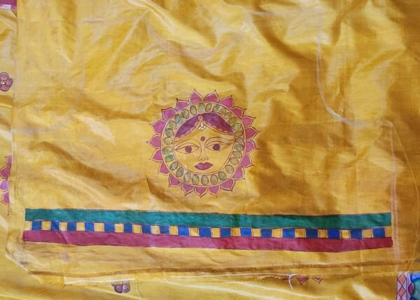 "Astha ka Anchal" mulberry silk hand painted madhubani saree - Image 4