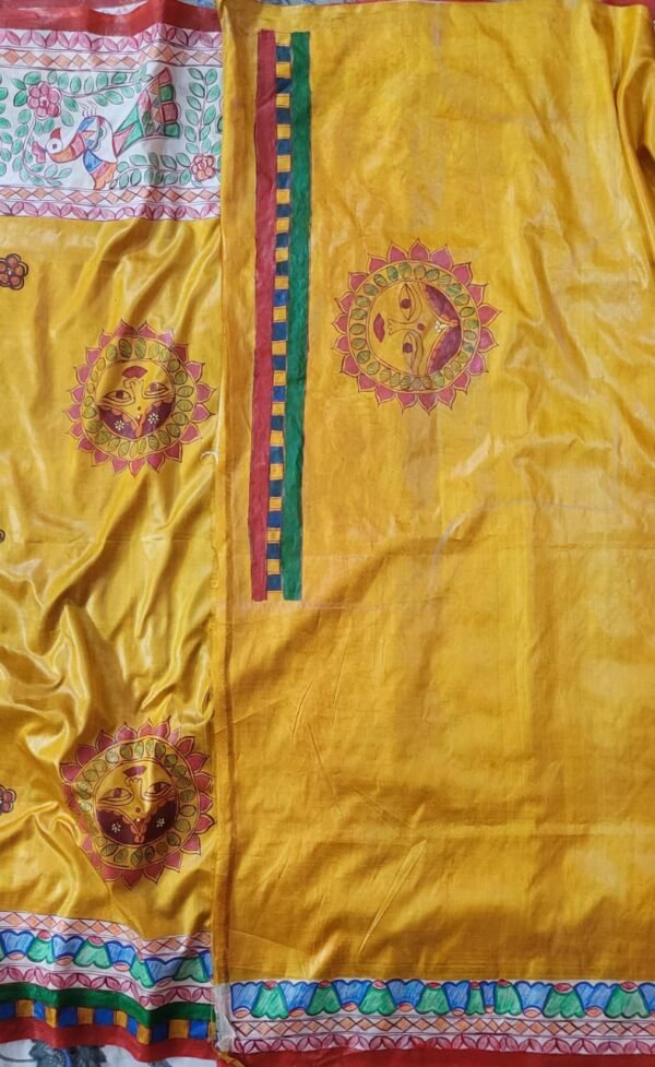 "Astha ka Anchal" mulberry silk hand painted madhubani saree - Image 5